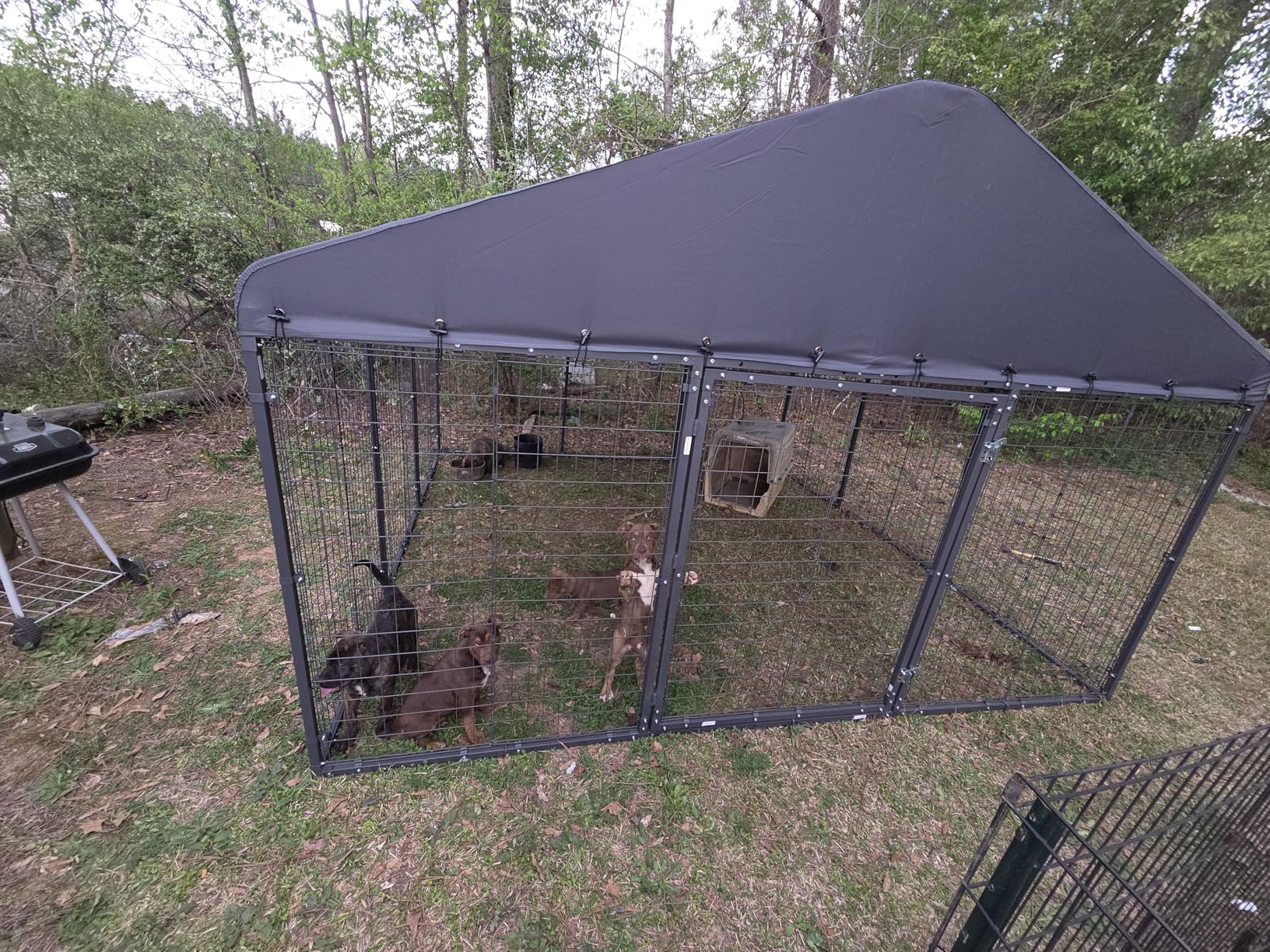 10x10x6 Ft Large Dog Kennel Outdoor, Heavy Duty Dog Run with Waterproof Roof, Anti-Rust Galvanized Steel Dog Cage with Feeding Door, Dog Pen Enclosure with Double Locks for Outside customer photo 2