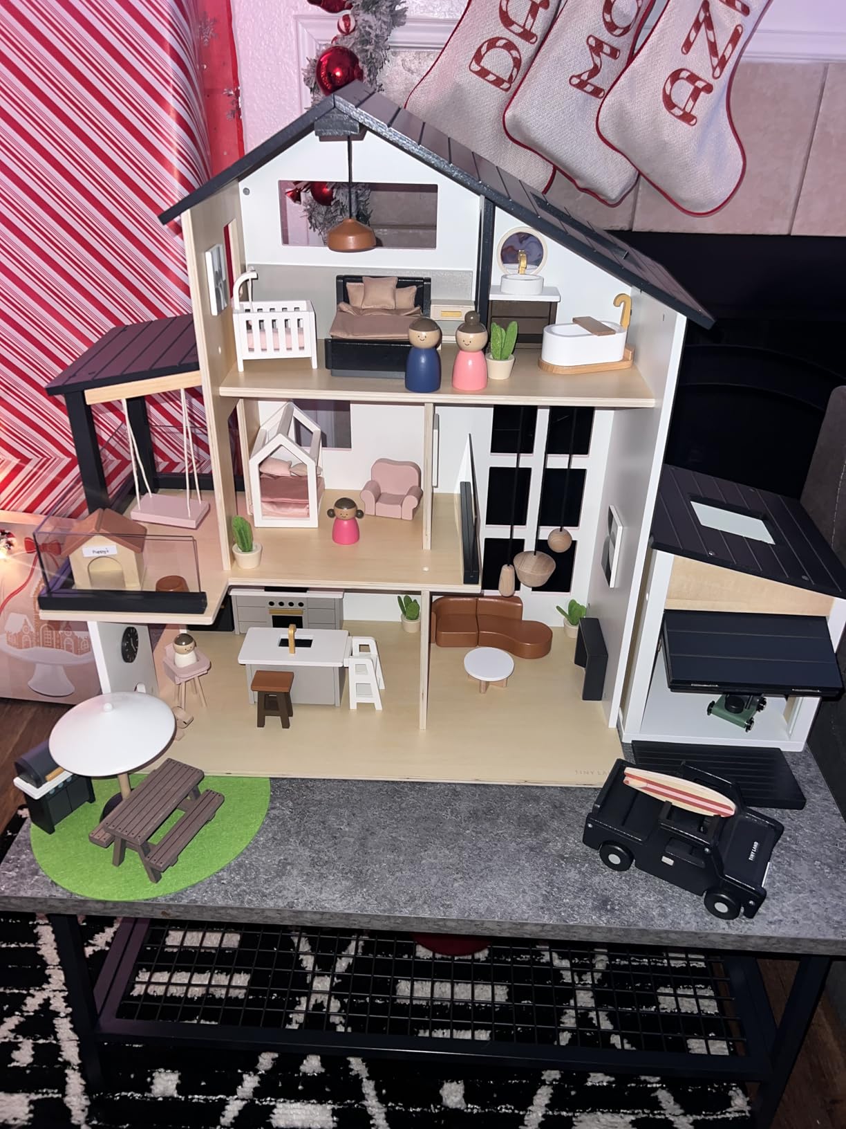 Tiny Land Wooden Doll House, Modern Family Dollhouse with Realistic Design | 7 Rooms Dollhouse with 49 PCS Accessories, Montessori Pretend Play Toddler Toy, Ideal Gift for Kids Ages 3+, Green customer photo 2