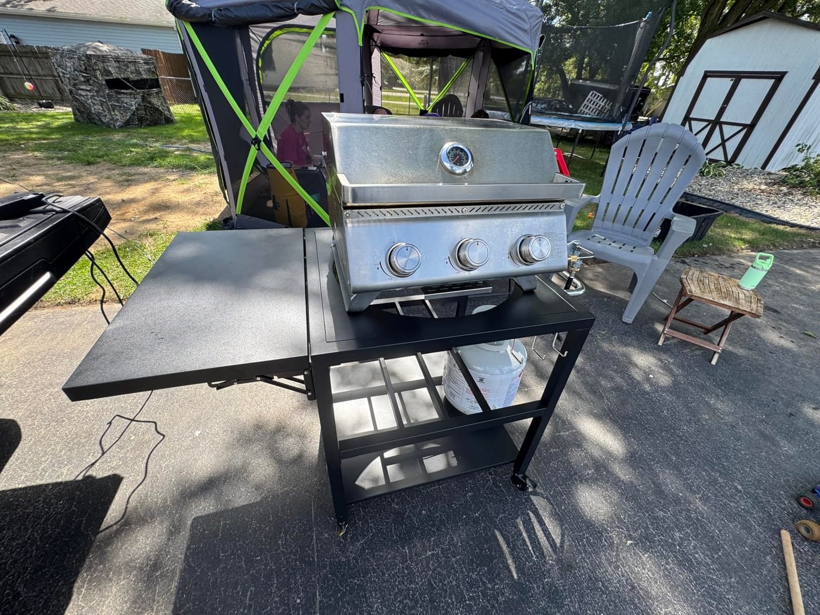 Outdoor Grill Table Cart for Kamado Joe Accessories, Heavy Duty Metal Rolling Kamado Stand with 3 inch Casters, Sturdy Side Table, Hooks, Prefect for Kamado Joe ClassicJoe, Classic II & III customer photo 1