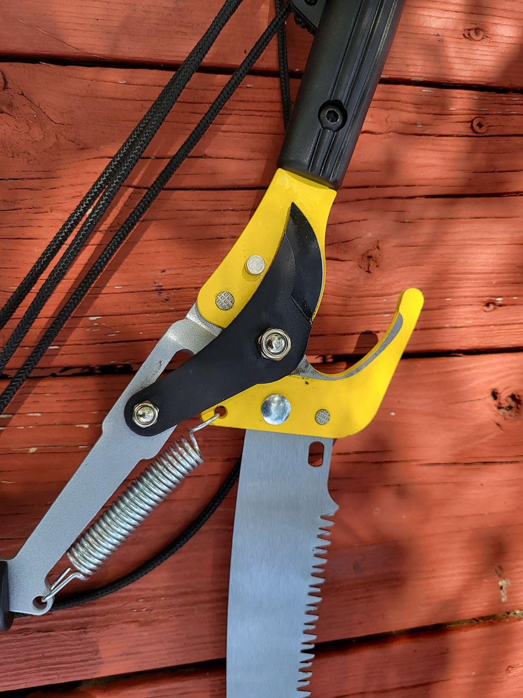 14.5FT Pole Saw for Tree Trimming, 2-In-1 Manual Tree Pruner with Saw, Extendable Long Handle Pole Tree Trimmer, High Reach Limbs Branch Cutter and Pruning Shears for Yard Garden Palm Shrubs customer photo 1