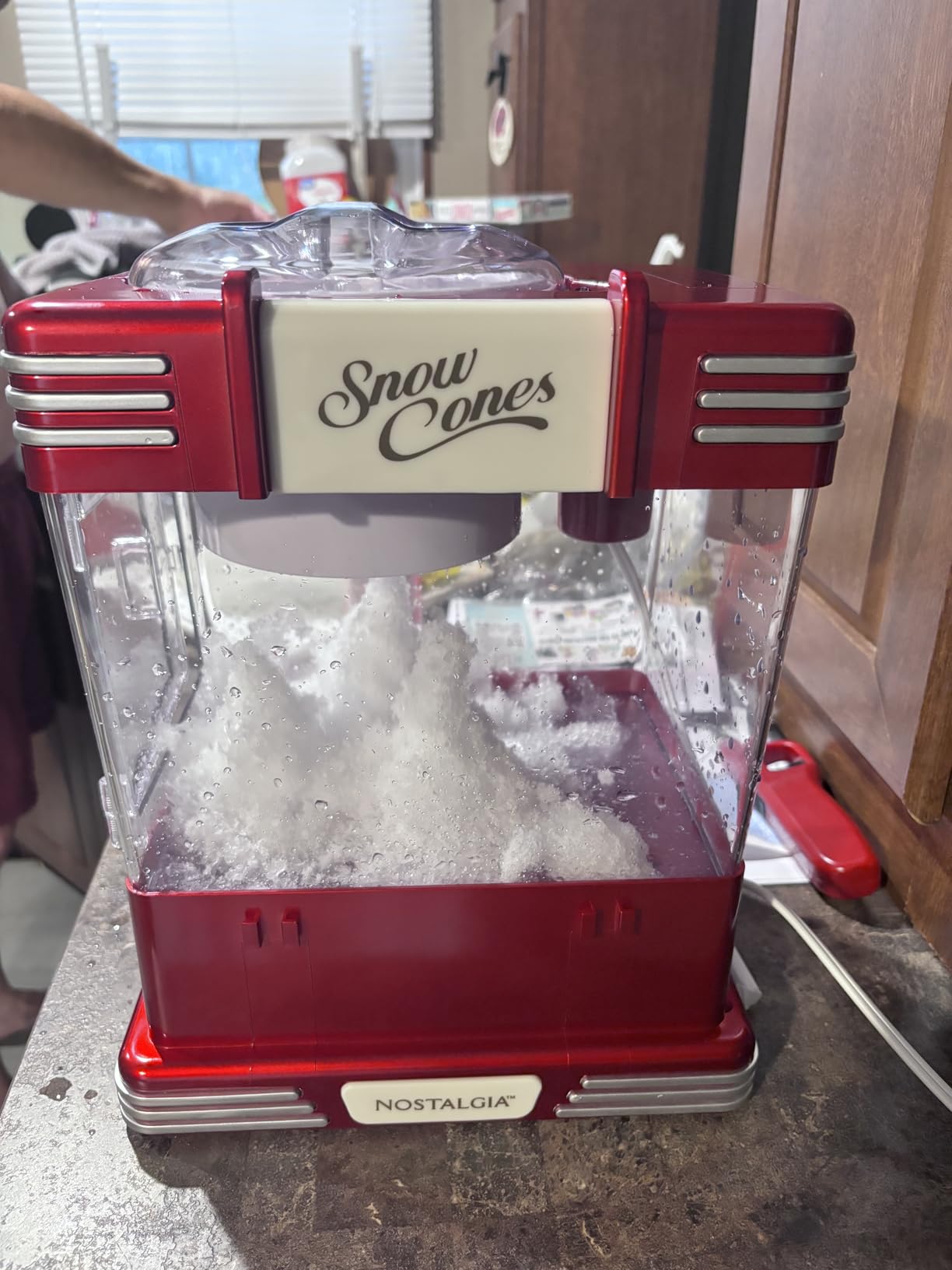 Nostalgia Snow Cone Shaved Ice Machine - Retro Table-Top Slushie Machine Makes 20 Icy Treats - Includes 2 Reusable Plastic Cups & Ice Scoop - Retro Red customer photo 2
