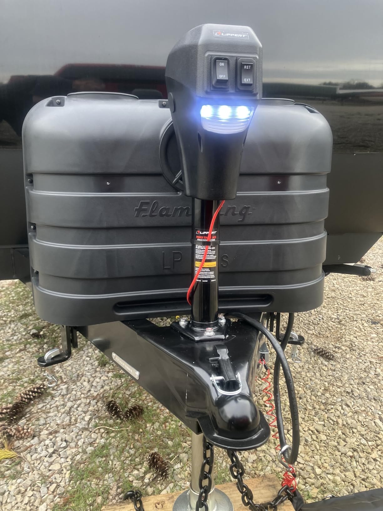 Lippert 3,500 lb Electric Trailer Tongue Jack, RV Power Jack, Black 285318 customer photo 1