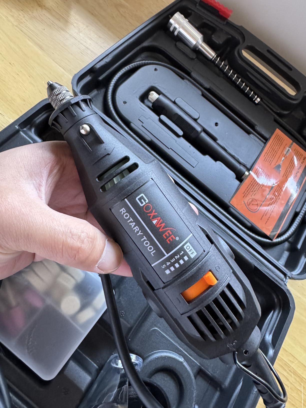 GOXAWEE Mini Power Rotary Tool Kit with Flex Shaft & Keyless Chuck -140Pcs customer photo 2
