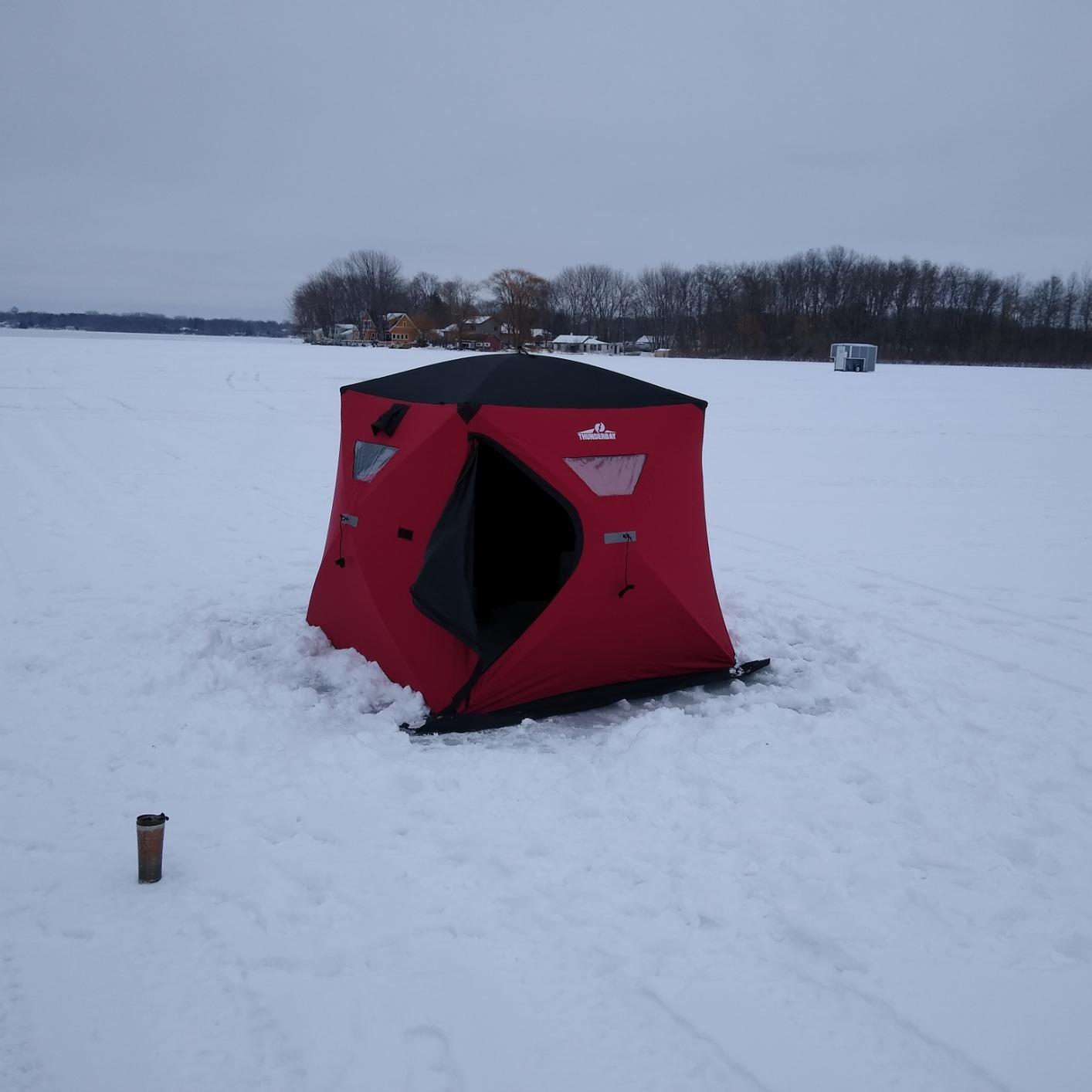 THUNDERBAY Ice Cube Series Pop-Up 3-4 Person Wide Bottom Ice Fishing Shelter, 39-56 Square Feet of Fishable Area, Portable 3-4 Person Ice Shanty customer photo 1