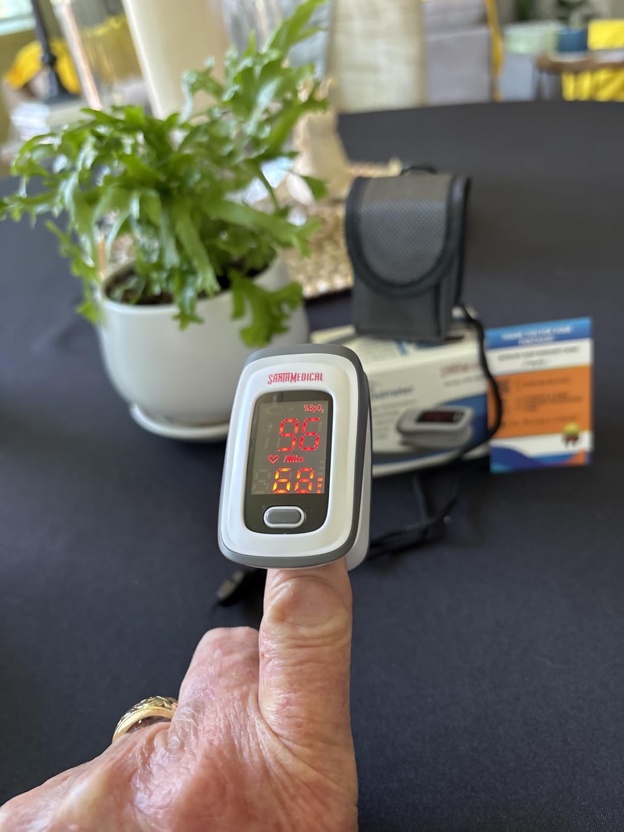 Fingertip Pulse Oximeter, Blood Oxygen Saturation Monitor (SpO2) with Pulse Rate Measurements and Pulse Bar Graph, Portable Digital Reading LED Display, Batteries and Carry Case Included customer photo 1