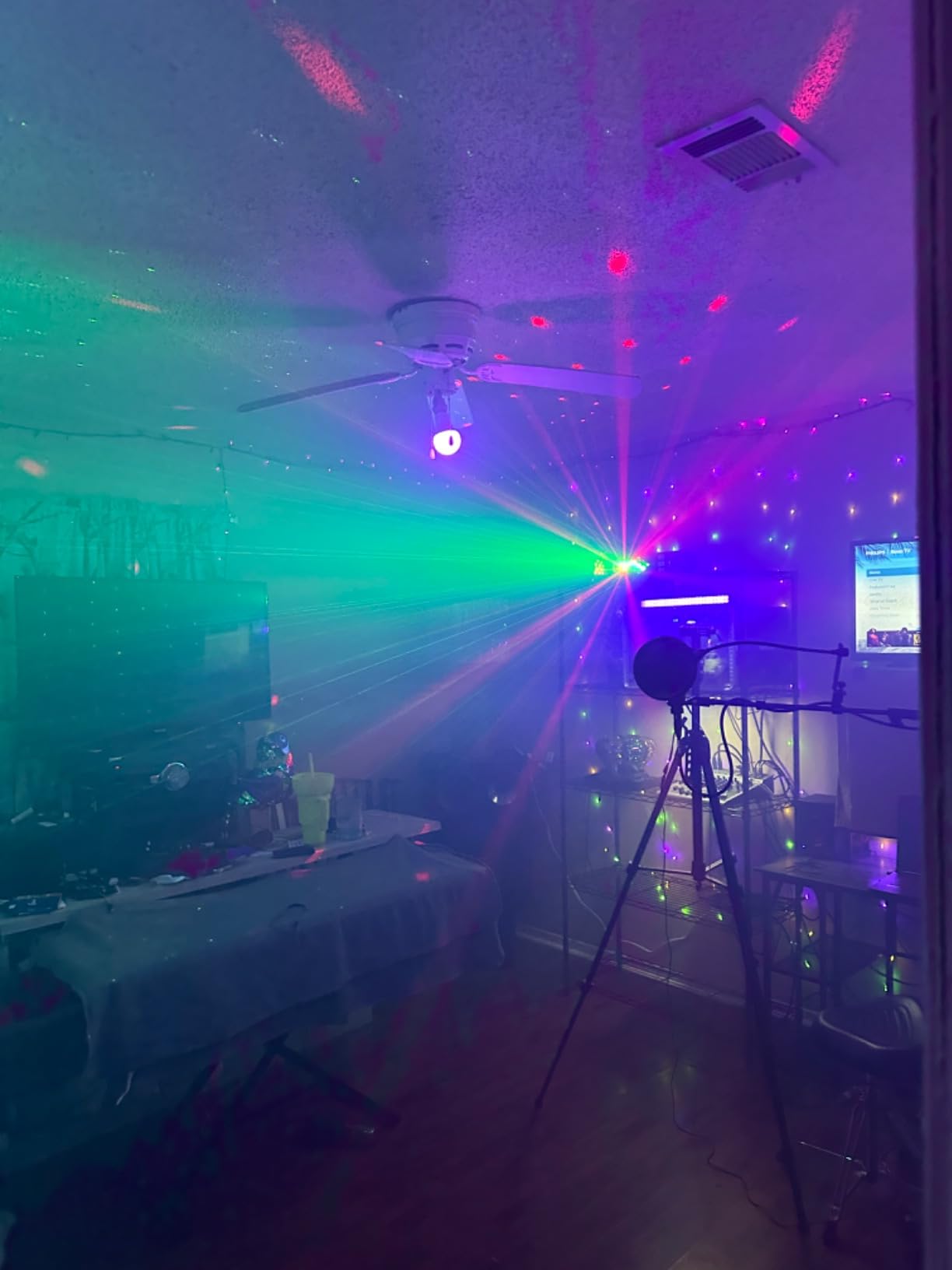 Telbum DJ Lights with Stand, 5 in 1 Party Bar Light Set with Rotating Ball, Strobe, UV, Colorful LED Par Light and Pattern, Sound Activated DJ Lighting System for Disco Stage Gig Band Wedding customer photo 2