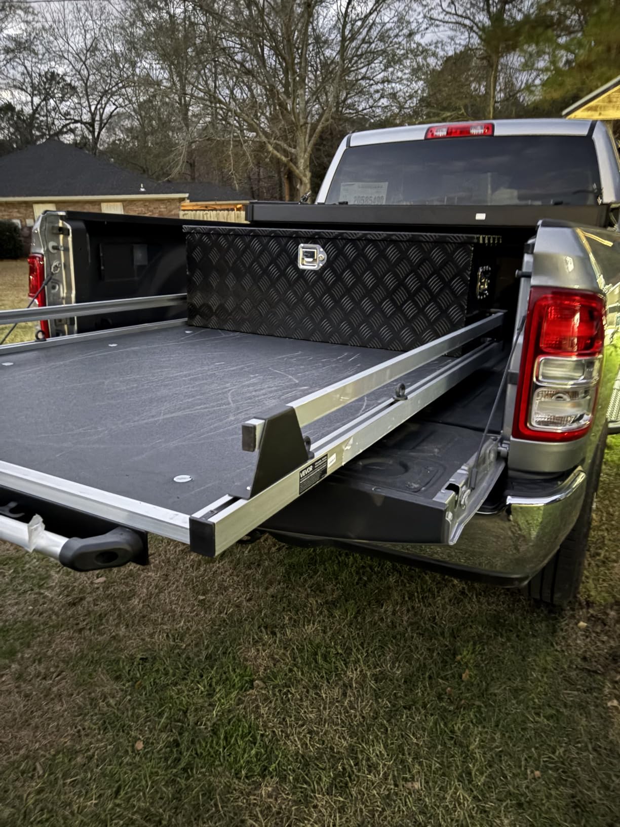 confote 39 Inch Heavy Duty Aluminum Stripes Plated Tool Box Pick Up Truck Bed RV Trailer Toolbox Waterproof Square Storage Organizer with Side Handle, Lock and Keys -39