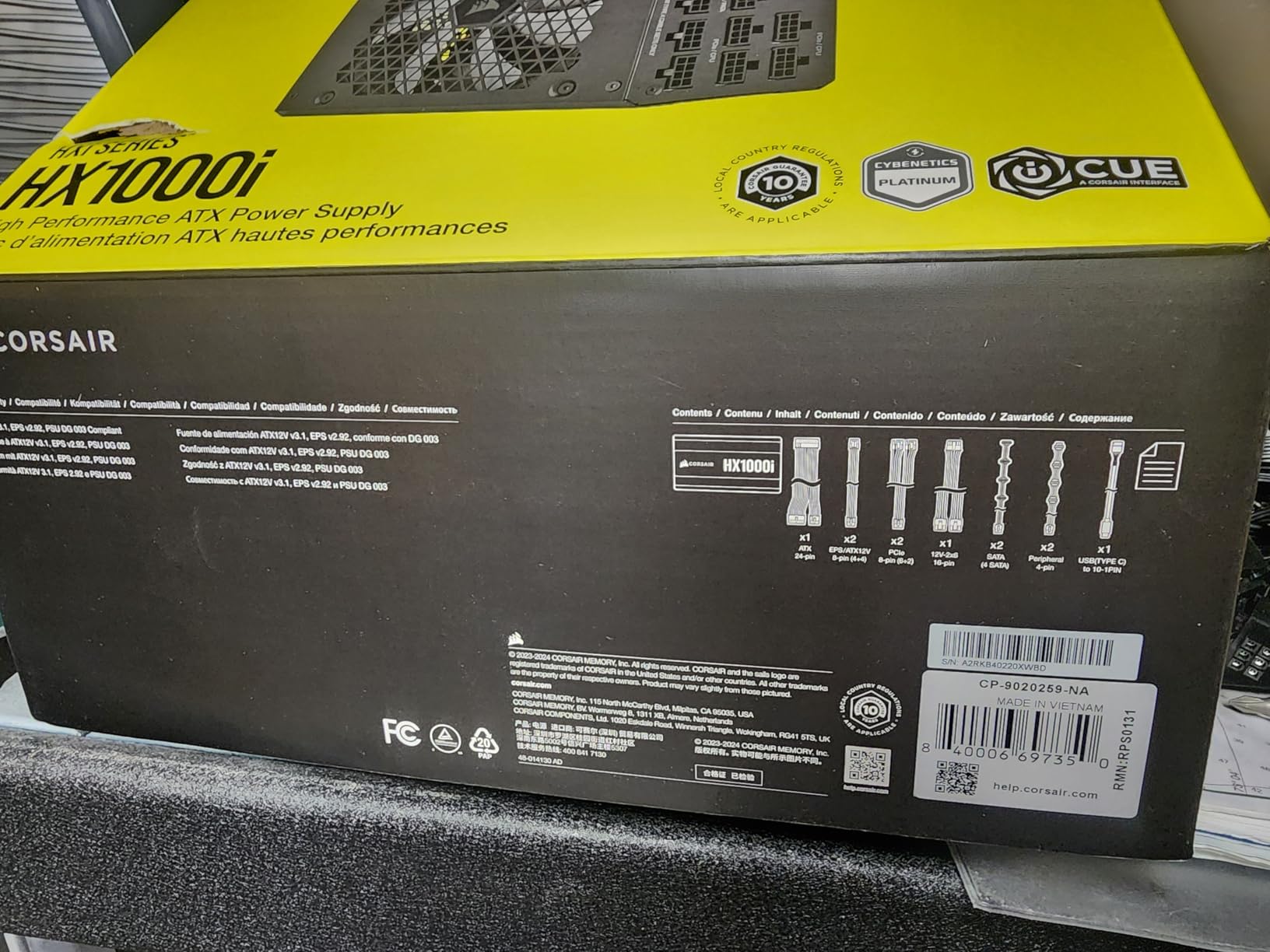 CORSAIR HX1000i ATX 3.1 PCIe 5.1 1000W Power Supply – Black customer photo 1