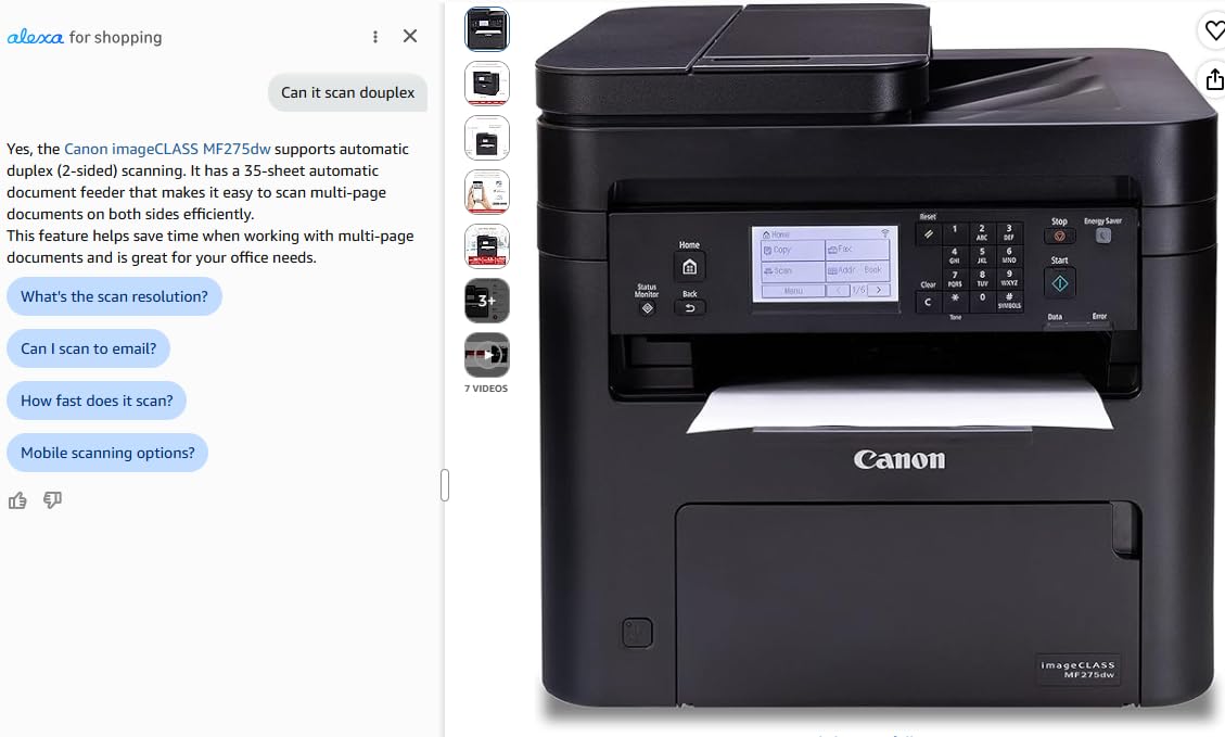 Canon imageCLASS MF273dw - Monochrome Wireless Laser Printer, Multifunction With Scanner, Copier, Auto Document Feeder, With 1 Year Limited Warranty, 30 PPM, Black customer photo 2