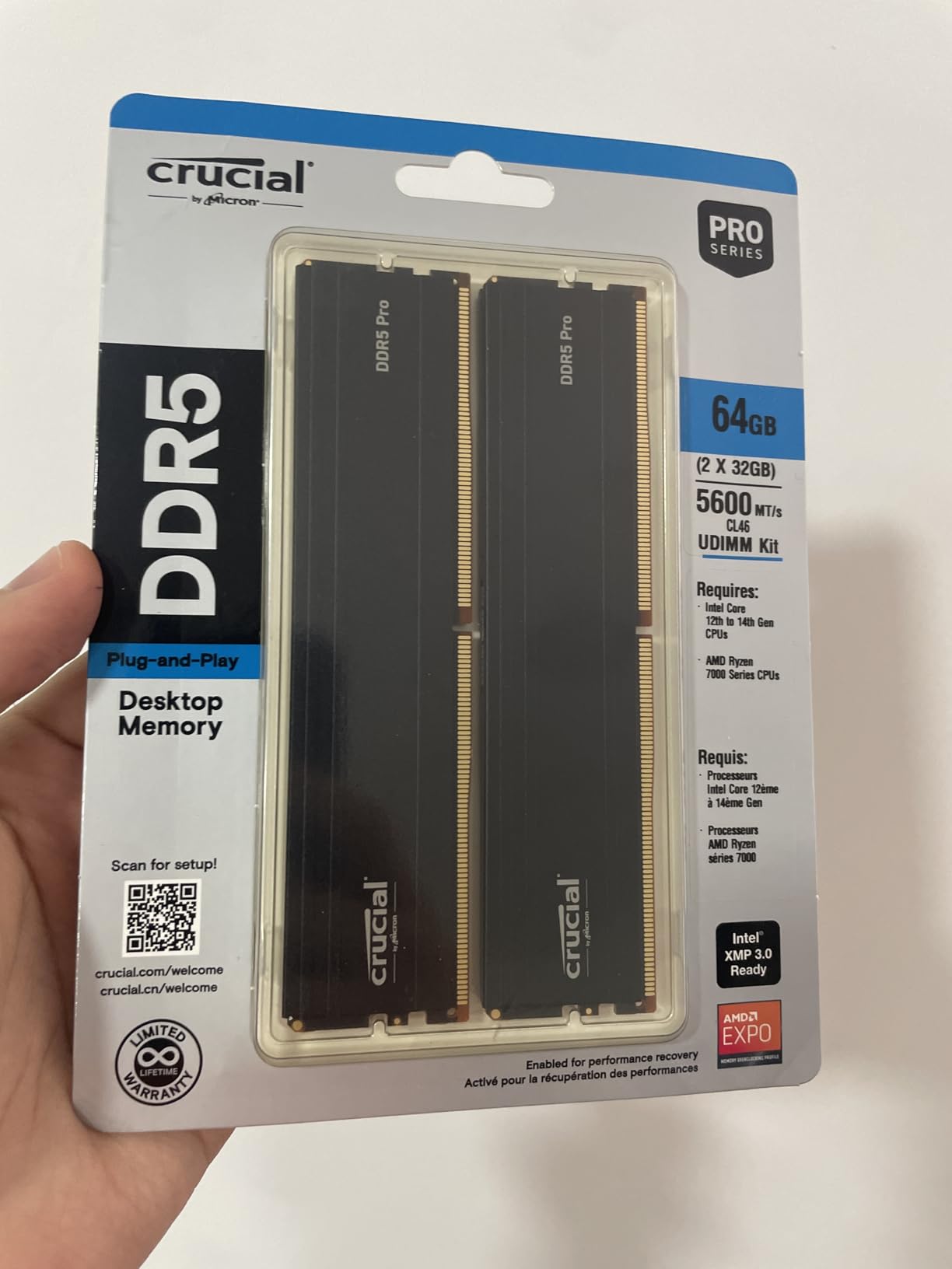 Crucial Pro 64GB DDR5 RAM Kit (2x32GB), 5600MHz (or 5200MHz or 4800MHz) Desktop Memory UDIMM 288-pin, Compatible with 13th Gen Intel Core and AMD Ryzen 7000 - CP2K32G56C46U5 customer photo 2