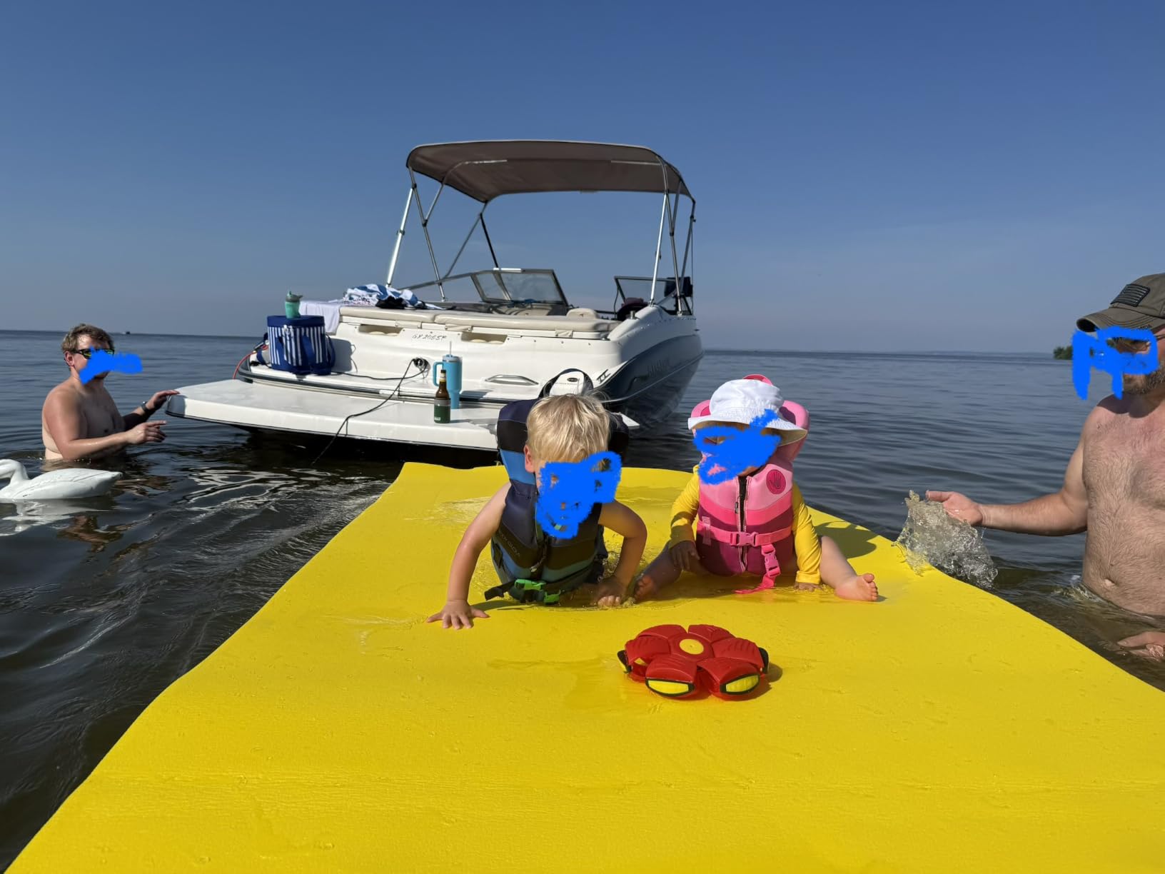 Outroad Floating Water Pad Mat, 3 Layers XPE Foam 9/12/18 Ft Lily Pad for Beach, Ocean, Lake, Roll-Up Floating Island for Water Recreation and Relaxing(Blue/Yellow) customer photo 1