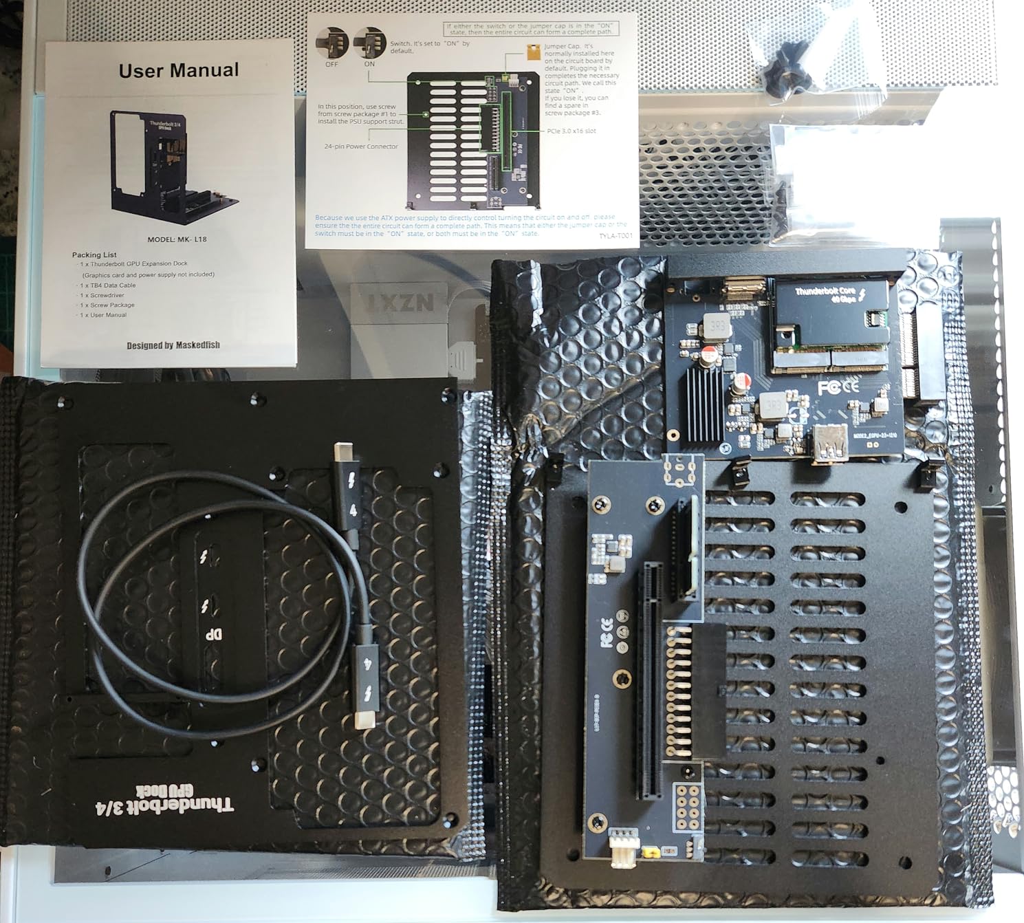 eGPU Enclosure Thunderbolt 3/4 USB4 40Gbps PD 85W Charging External GPU Dock Compatible with NVIDIA/AMD Graphics Cards on Win 10/11 Linux System, ATX Power Supply (MK-L18) customer photo 1
