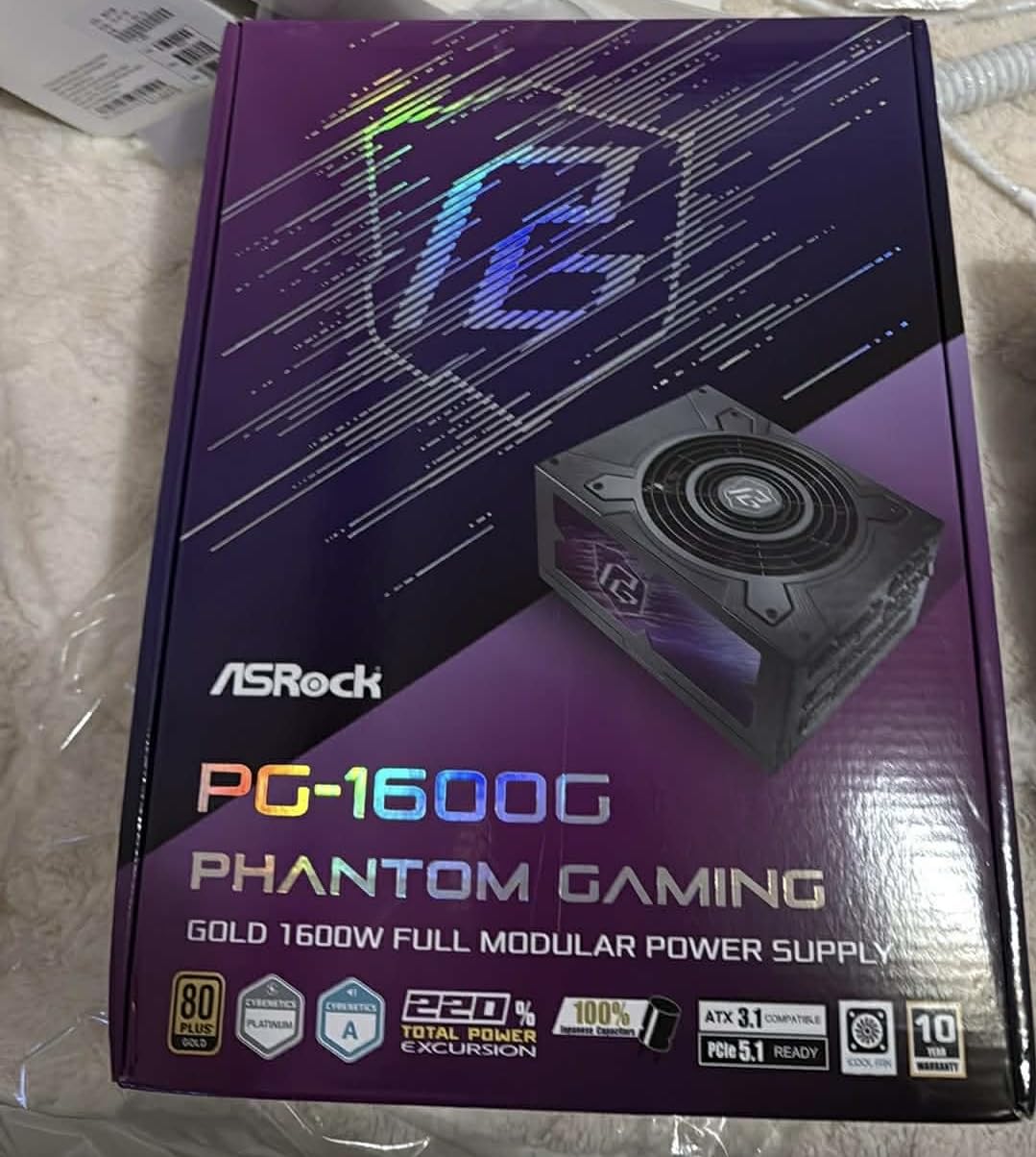 ASRock PG 1600G ATX 3.1 1600W Power Supply PCle5.1 10 Years Warranty Fully Modular Japanese Capacitor Phantom Gaming PG-1600G 80 Plus Gold Cybenetics Platinum 12V-2x6 Cables customer photo 2