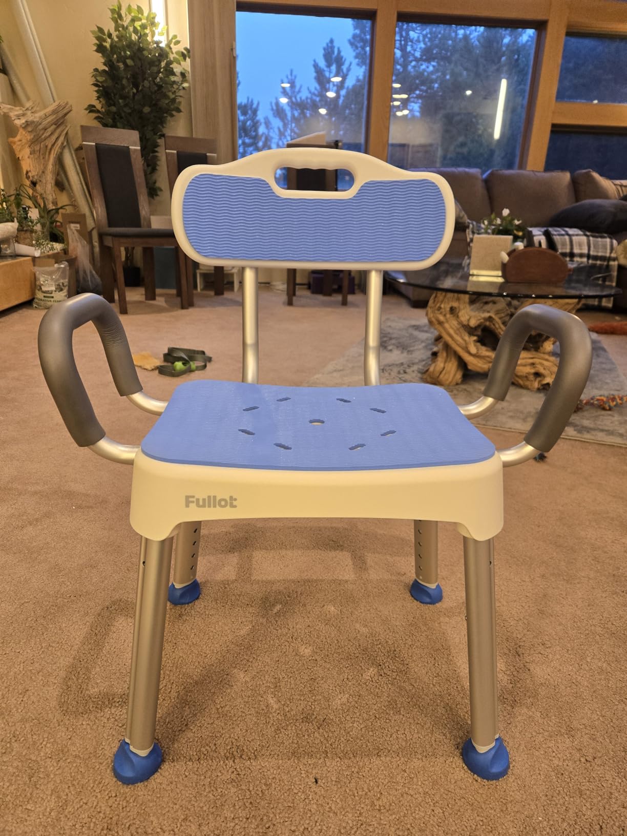FULLOT Wide Shower Chair for Inside Shower, Stable Bracing Design, 400 lbs | Heavy Duty&Adjustable Shower Chair with Back&Arms for Elderly&Disabled, Shower Seat, Non-Slip Feet for Safety&Comfort,Blue customer photo 1