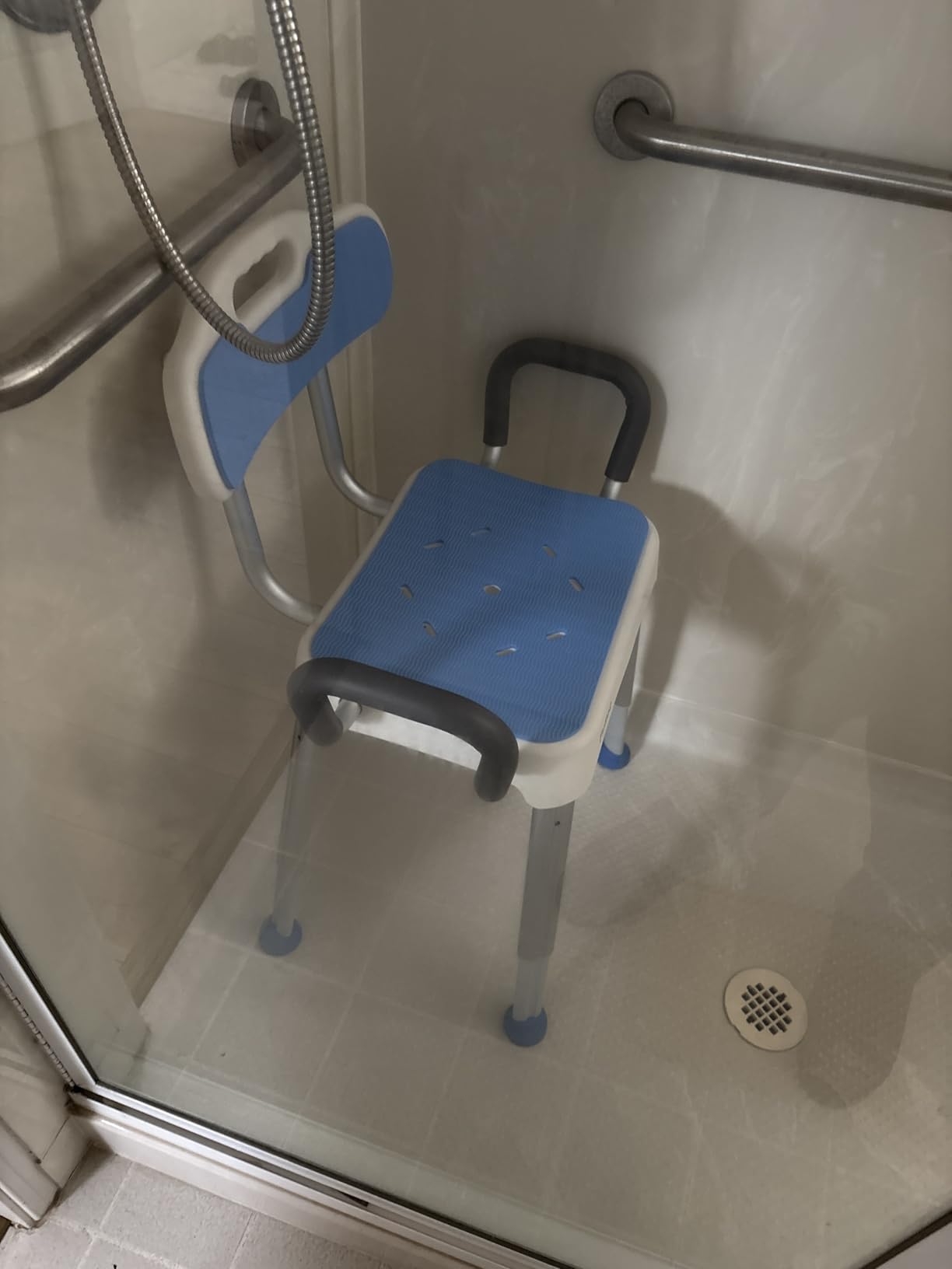 FULLOT Wide Shower Chair for Inside Shower, Stable Bracing Design, 400 lbs | Heavy Duty&Adjustable Shower Chair with Back&Arms for Elderly&Disabled, Shower Seat, Non-Slip Feet for Safety&Comfort,Blue customer photo 2