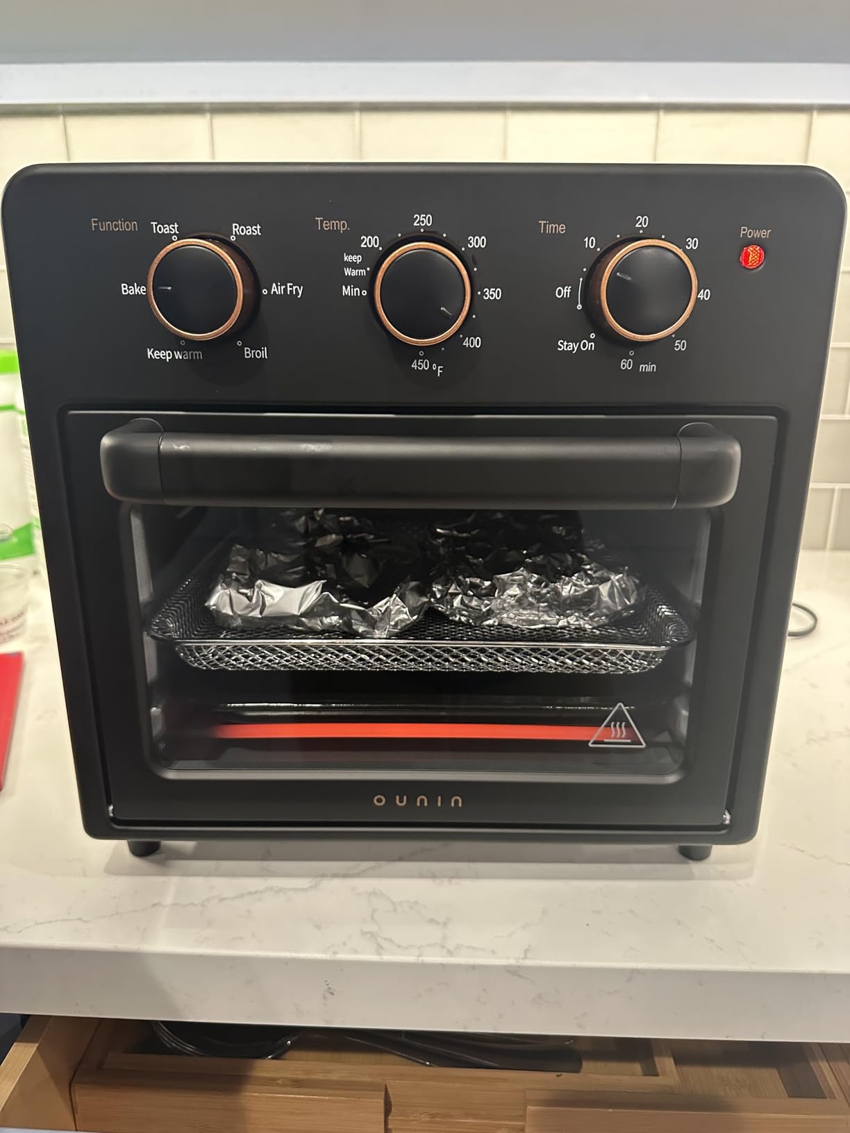 OUNIN Air Fryer Toaster Oven with Steam Infusion, 12 QT Compact Countertop Oven, 6-in-1 Stainless Steel Combo Bakes, Broils, Grills & Warms, Fast Preheat, 60-Minute Timer – Small Kitchen Friendly customer photo 2