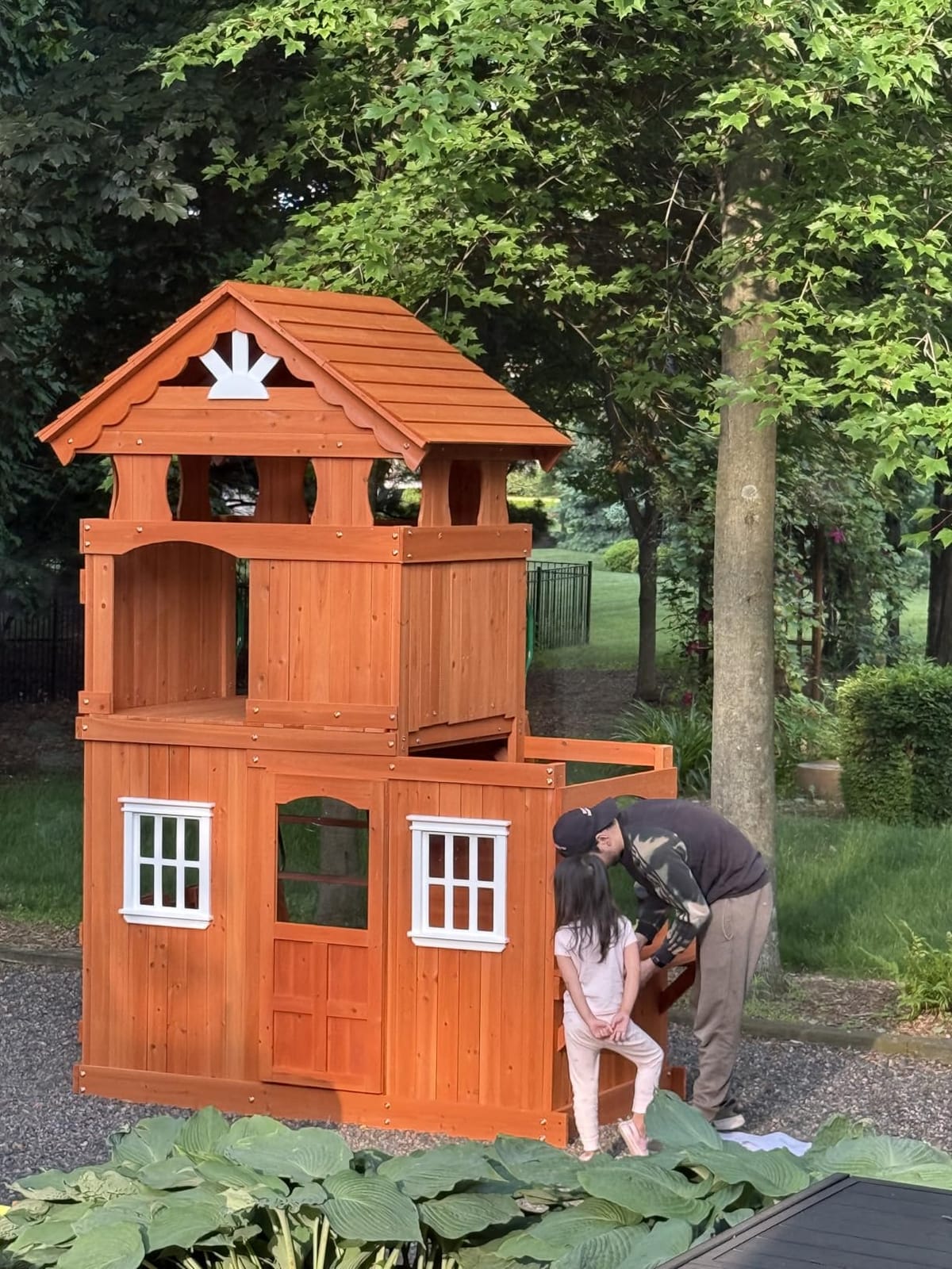 Backyard Discovery Shenandoah Cedar Wood Swing Set with Wave Slide, Raised Clubhouse, Playhouse, Play Kitchen, Belt Swings, Trapeze, Rock Wall, Ladder, Picnic Table, Full Door, Outdoor Playset customer photo 1
