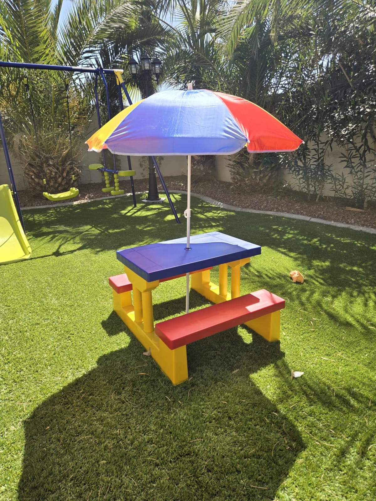 Costzon Kids Picnic Table, Indoor & Outdoor Plastic Table and Bench with Removable Umbrella, Portable Toddler Picnic Table and Chair Set for Garden, Backyard, Patio customer photo 2