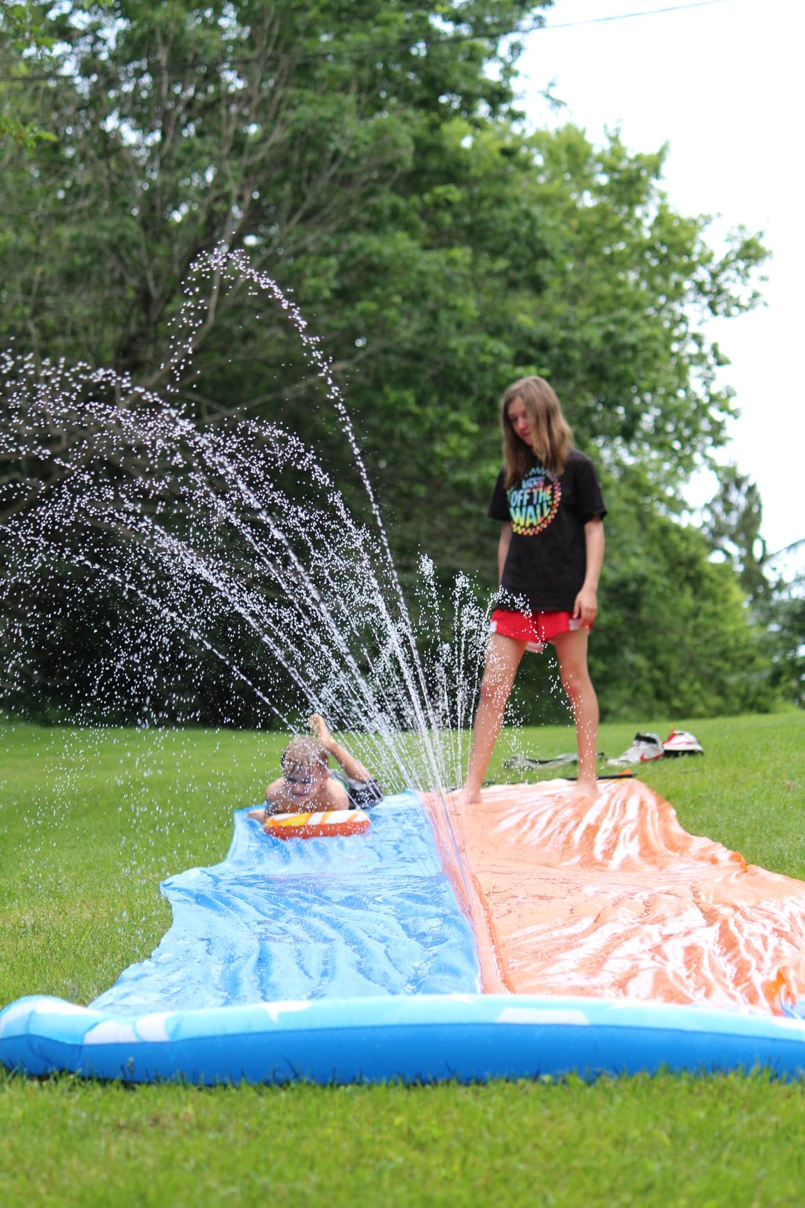 JOYIN 22.5ft Water Slides and 2 Bodyboards, Lawn Water Slide Summer Slip Waterslides Water Toy with Build in Sprinkler for Backyard Outdoor Water Fun for Kids customer photo 2