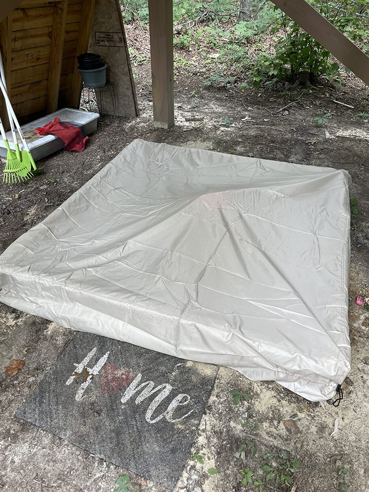 600D Waterproof Sandbox Cover with Drawstrings, 48 x 48 x 8 in, Black customer photo 2