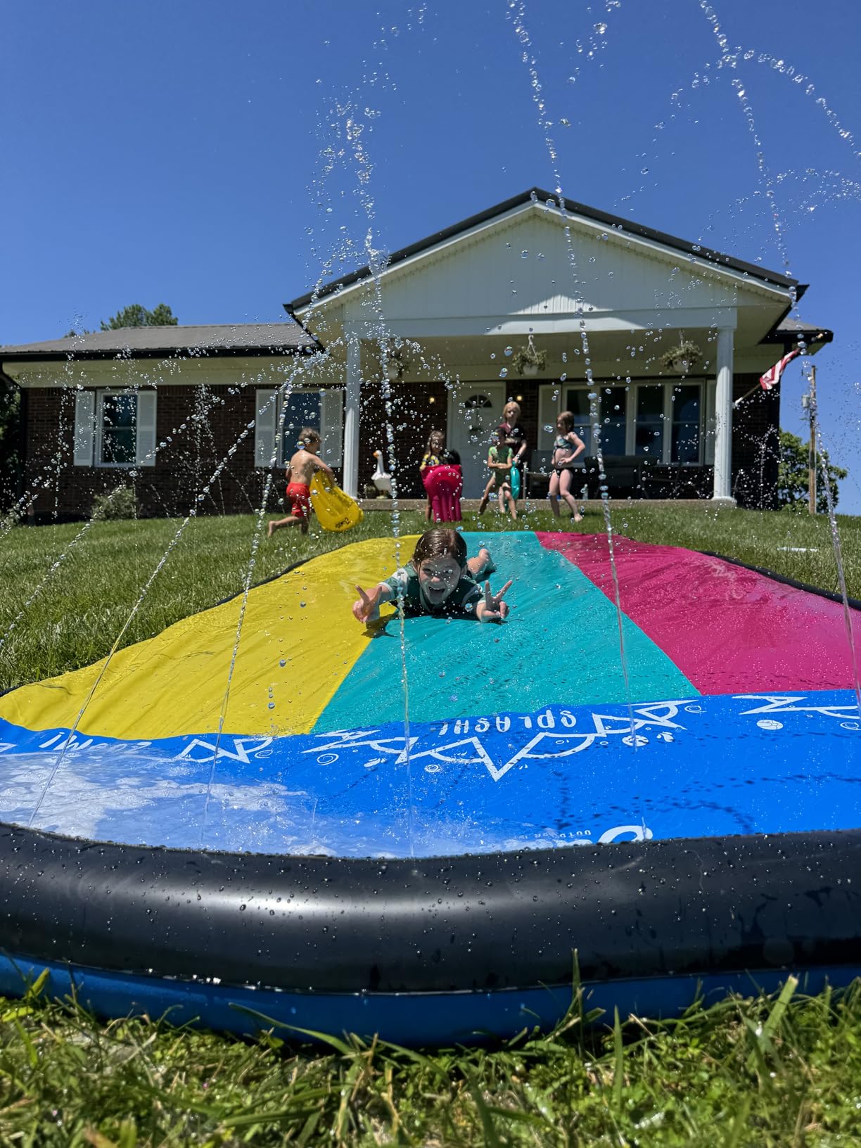 JAMBO XL 20Ft Summer Vibes Premium Slip and Slide with 3 Bodyboards, Heavy Duty Water Slide- Advanced 3-Way Water Sprinkler System, Backyard Waterslide Outdoor Water Toys n Slides for Kids customer photo 2