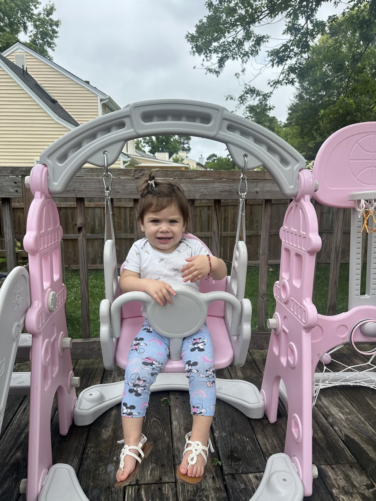 KORIMEFA 4 in 1 Toddler Slide and Swing Set, Kids Climber Slide Playset with Basketball Hoop Playground Swing Set for Indoor Outdoor Backyard Age 1-3 (4 in1-Gray) customer photo 2