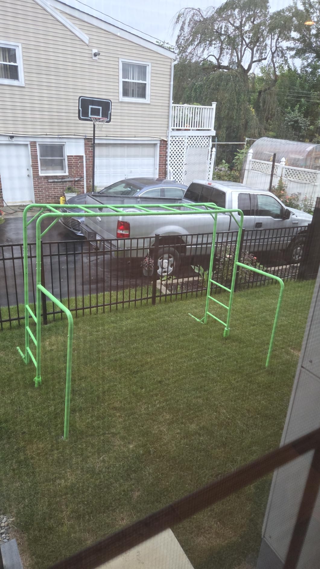 Outdoor Monkey Bar Set with Climbing Frame, Gymnastics bars, Playground Sets for Backyards, Metal Monkey Bars for Kids Age 3 and Up, Backyard Playground Set with Powder Coated Steel, Green customer photo 2